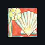 Rustic Orange Seashells Canvas Print<br><div class="desc">Lay out on the warm sand and find the hidden treasures! This painting by Nancy Slocum captures the beautiful water life found ashore. It captures the a beautiful orange seashell, an orange starfish, and a vibrant blue sand dollar. Get your beautiful ocean art today on your next Zazzle product.</div>