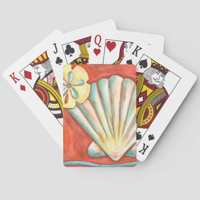 Rustic Orange Seashells Playing Cards (Back)