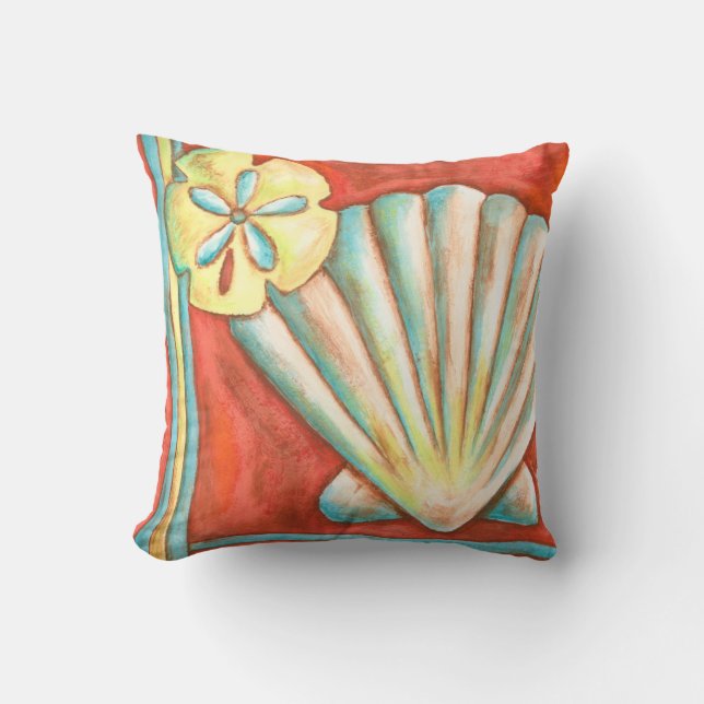 Rustic Orange Seashells Throw Pillow (Front)