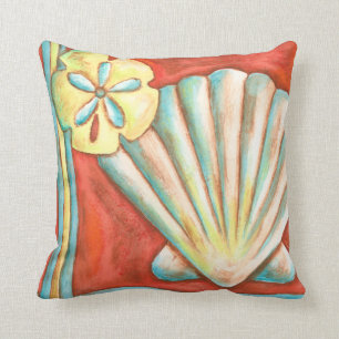 Rustic Orange Seashells Throw Pillow