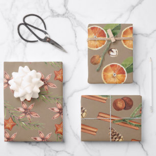 Rustic Orange Slices Anise Star Cinnamon Sticks Wrapping Paper Sheet