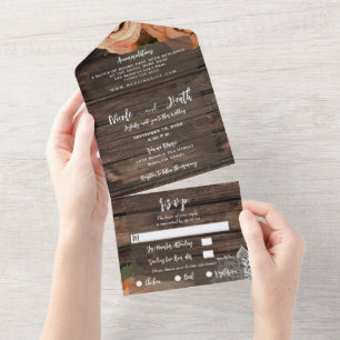 Rustic Orange Spice Fall Rose Vintage Lace Wedding All In One Invitation
