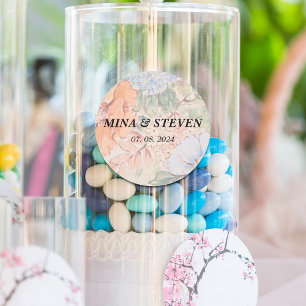 Rustic orange watercolor floral wedding  classic round sticker