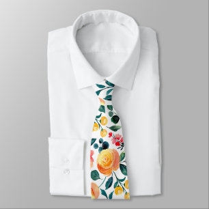 Rustic Orange Watercolor Floral Wedding Tie