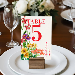 Rustic Orange Wildflower Wedding Table Number