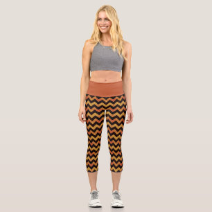 Rustic Orange Yellow And Black Zigzag Pattern Capri Leggings