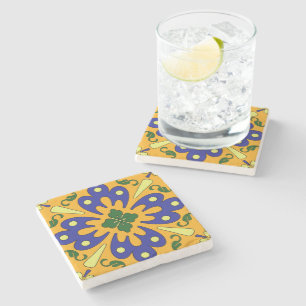Rustic Orange Yellow And Blue Spanish Tile Coaster