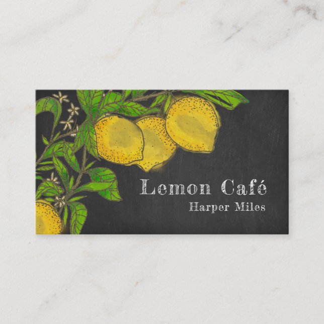 Rustic organic lemons chalkboard business card (Front)