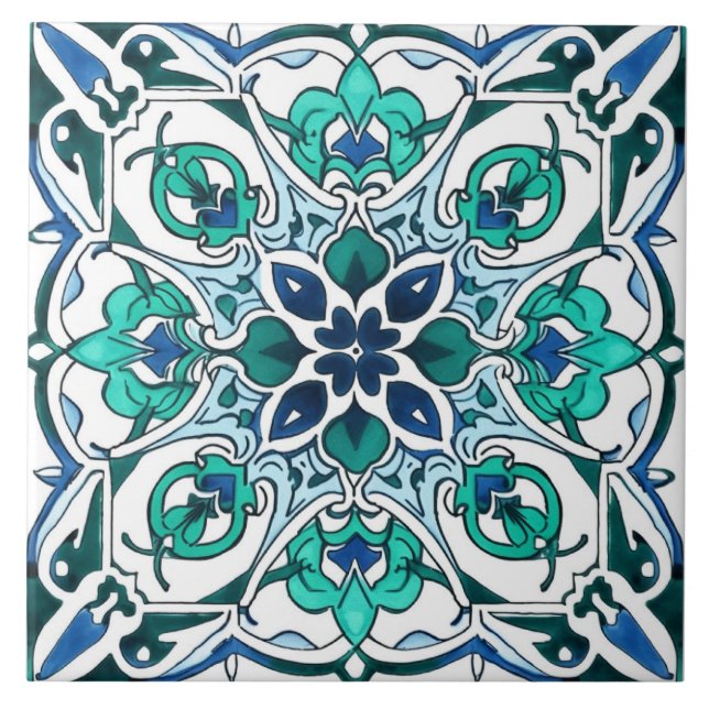 Rustic Ornate Green Pattern Tile (Front)
