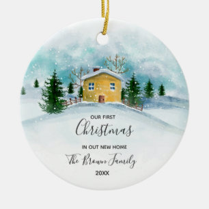 Rustic Our First Christmas in our new home Ceramic Ornament