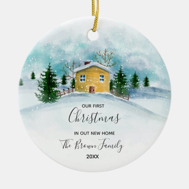 Rustic Our First Christmas in our new home Ceramic Ornament (Front)