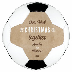 Rustic Our First Christmas Together Personalized Soccer Ball
