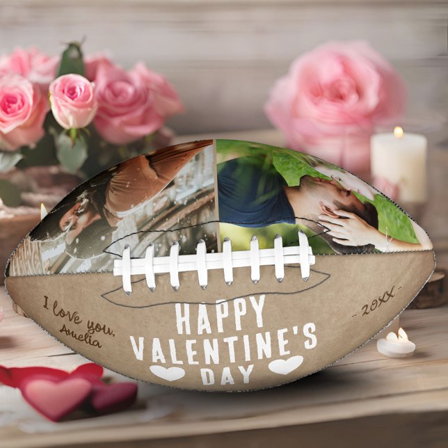 Rustic Our First Valentine's Day Together 2 Photo Football (Creator Uploaded)