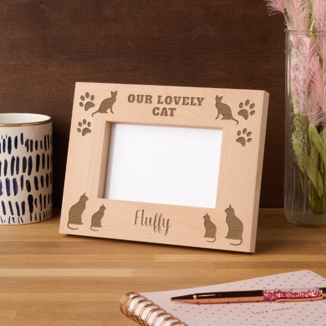 Rustic Our lovely cat script cat name Etched Frames (Left)