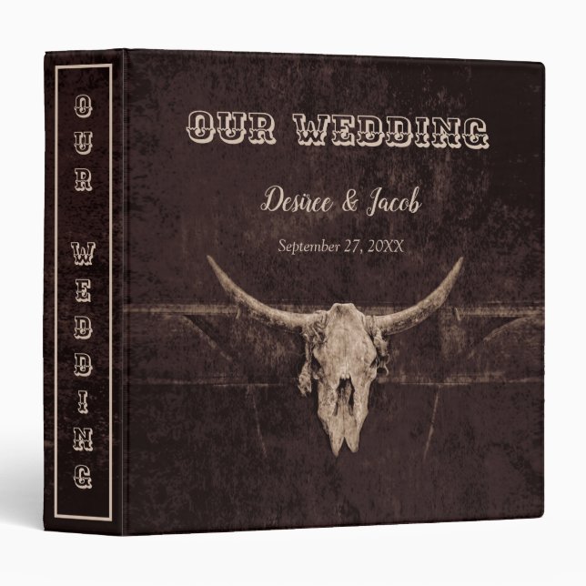 Rustic Our Wedding Western Texture Cow Skull Binder (Front/Spine)
