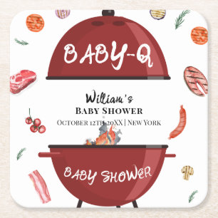 Rustic Outdoor Backyard BBQ Baby Shower Square Paper Coaster