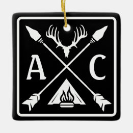 Rustic Outdoor Initials Emblem Ceramic Ornament