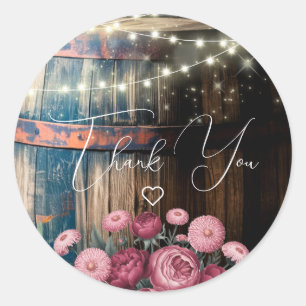 Rustic Outdoor Whimsical Whiskey Barrel Wedding Classic Round Sticker