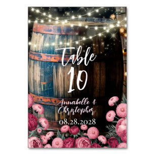 Rustic Outdoor Whimsical Whiskey Barrel Wedding Table Number