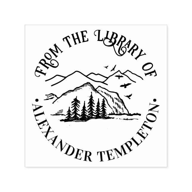 Rustic Outdoors: Mountains Trees Library Book Name Self-inking Stamp (Design)