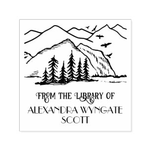 Rustic Outdoors: Mountains Trees Library Book Name Self-inking Stamp