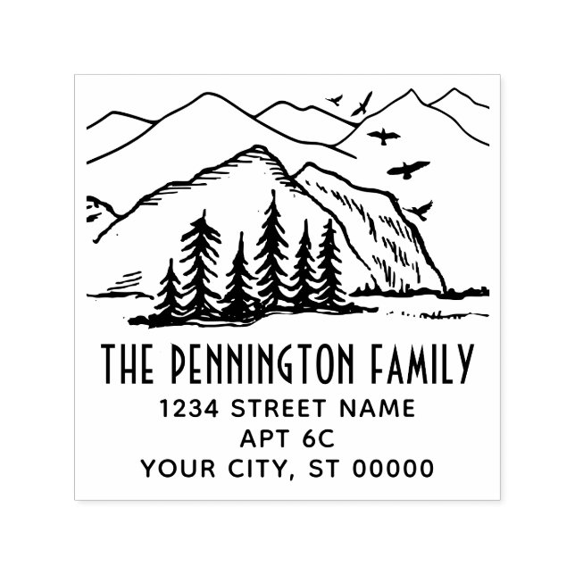 Rustic Outdoors: Mountains Trees Name Address #2 Self-inking Stamp (Design)