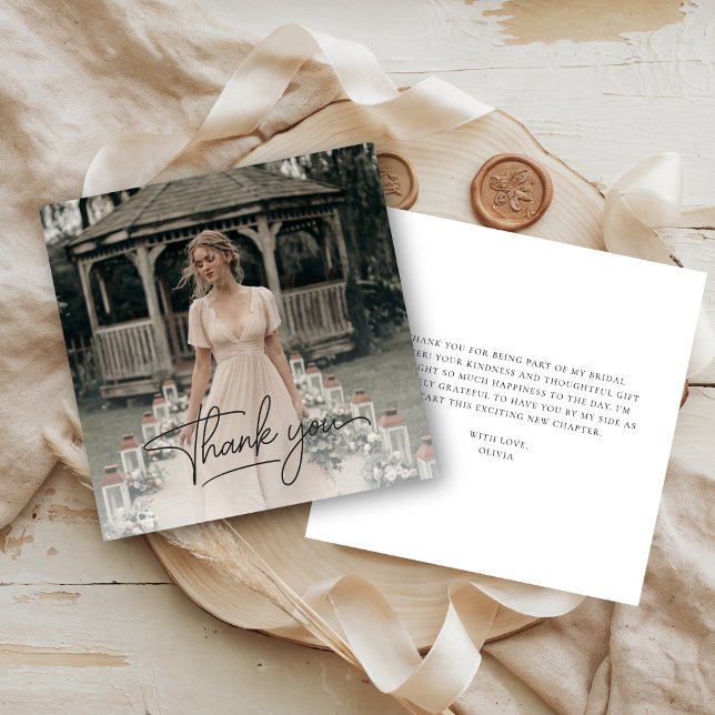 Rustic Overlay Photo Bridal Shower Script Thank You Card (Creator Uploaded)