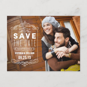 RUSTIC OVERLAY   SAVE THE DATE ANNOUNCEMENT POSTCARD