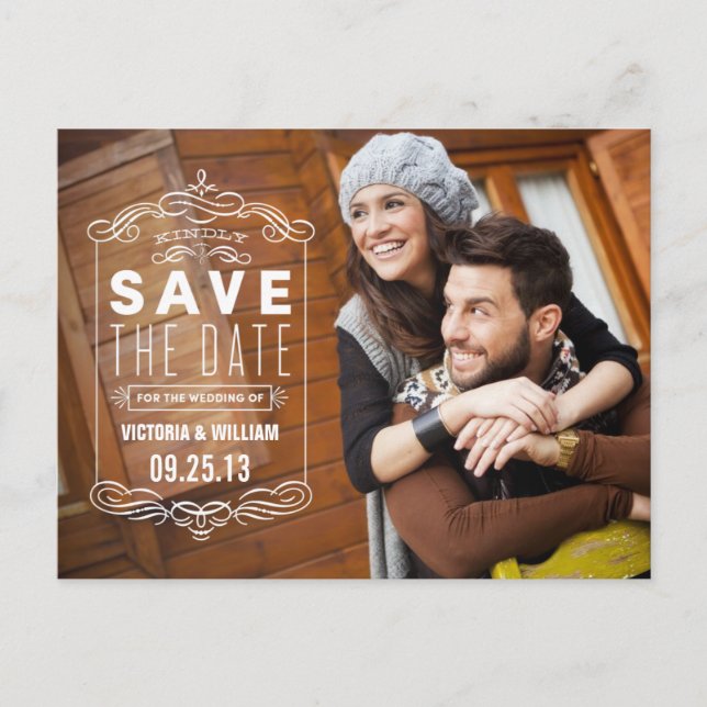 RUSTIC OVERLAY | SAVE THE DATE ANNOUNCEMENT POSTCARD (Front)