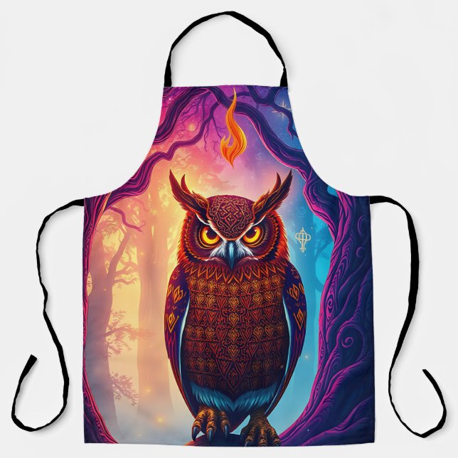 Rustic Owl Art: Earth Tone Woodland Apron (Front)