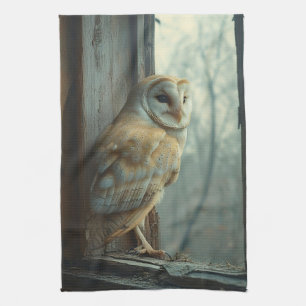 Rustic Owl In The Window Art Kitchen Towel