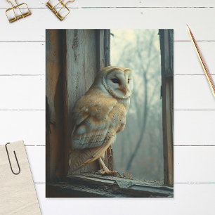 Rustic Owl In The Window Art Postcard
