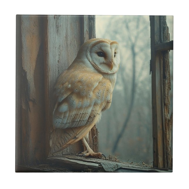 Rustic Owl In The Window Art Tile (Front)