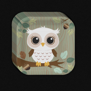 Rustic Owl Woodland Forest Baby Shower Paper Plate