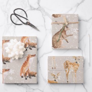 Rustic Oyster Gray Elegant Snowy Winter Animals Wrapping Paper Sheet