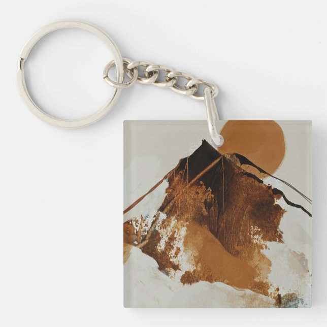 Rustic Painted Mountain Landscape Throw Pillow Keychain (Front)