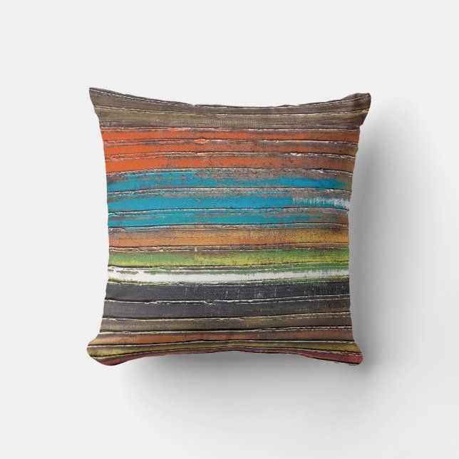 rustic painted stripes on wood pattern throw pillow (Front)