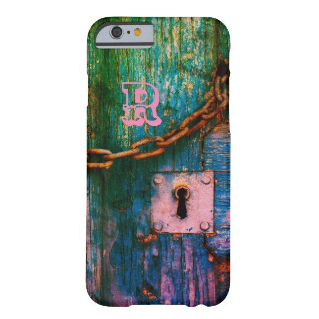 Rustic painted wood keyhole chain blue green pink Case-Mate iPhone case (Back)