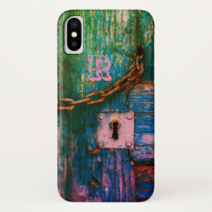 Rustic painted wood keyhole chain blue pink green  iPhone x case