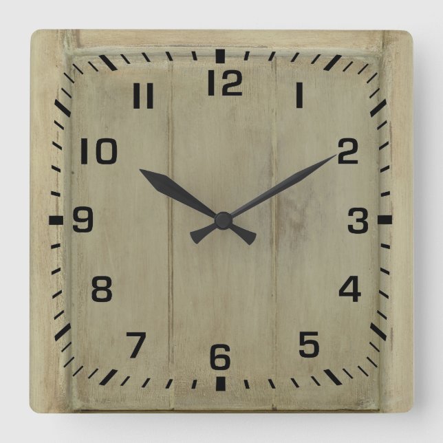 Rustic Painted Wood Square Wall Clock (Front)