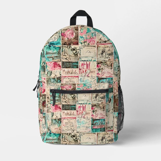 Rustic painting art Squares pattern watercolor Printed Backpack (Front)