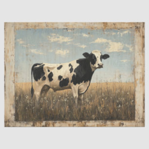 Rustic Painting of a Cow in a Sunlit Meadow Tissue Paper