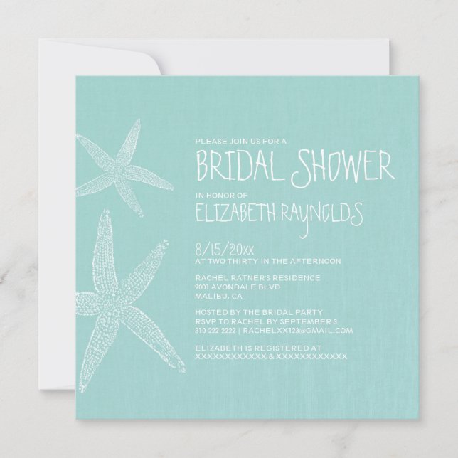 Rustic Pair of Starfish Bridal Shower Invitations (Front)