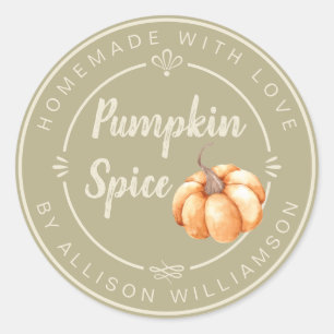 Rustic Pale Olive Green Pumpkin Spice Homemade Classic Round Sticker