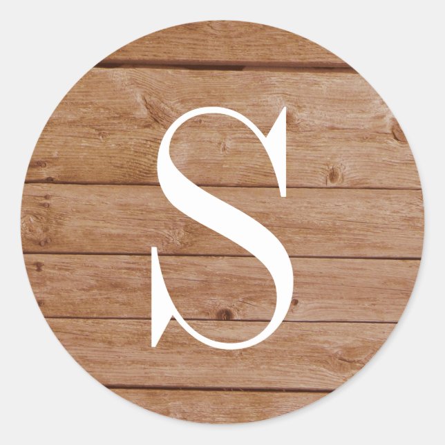 Rustic Pallet Wood Texture Monogram Classic Round Sticker (Front)