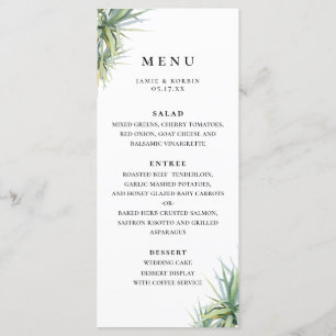 Rustic Palm Leaf Beach Wedding Menu