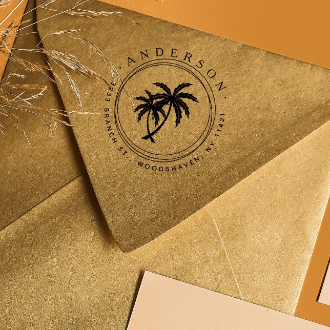Rustic Palms Modern Tropical Return Address Self-inking Stamp (Creator Uploaded)
