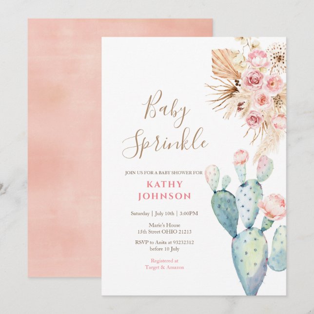 Rustic Pampas Baby Sprinkle Invitation (Front/Back)