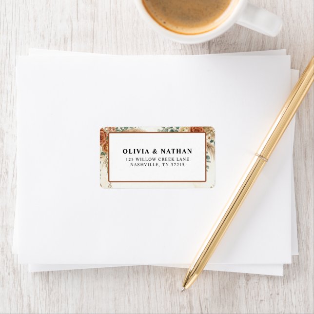 Rustic Pampas Boho Floral Wedding Address Label (Insitu)