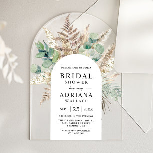 Rustic Pampas Eucalyptus Arch Bridal Shower Acrylic Invitations